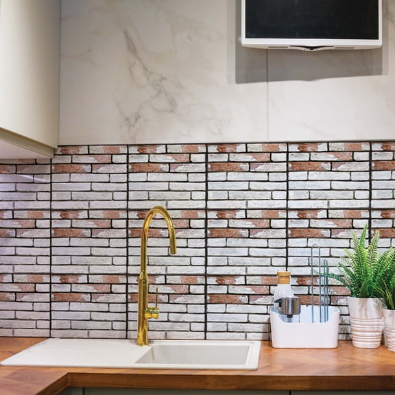 Zzbeans Self-Adhesive Peel and Stick Tile Stickers, Heat Resistant Waterproof Kitchen Bathroom Wall Decor, 5 Pack 11.8x11.8 Inch Simulation Marble Backsplash for Countertop Sink Cabinet