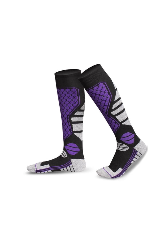 Ski Socks for Men and Women, Thickened Thermal Winter Socks with Moisture Wicking & Odor Control, High-Top Snowboarding Hiking Socks for Cold Weather Outdoor Sports, Purple