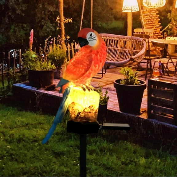 Zzbeans Solar Parrot Garden Light, Solar Powered LED Outdoor Decorative Light, Resin Parrot Inserting Ground Light for Garden Patio Walkway Fence Backyard, Red
