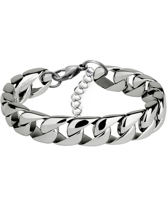 Stainless Steel Bracelet, Titanium Steel Flat Link Chain Jewelry for Men and Women, Fashion Handmade Polished Alloy Bangle Gift for Daily Wear, Silver