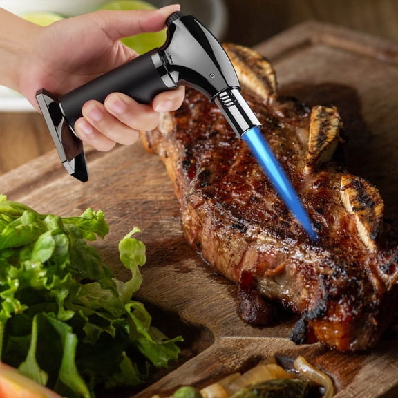 Zzbeans Torch Lighter, Multipurpose Butane Torch with Adjustable Blue Flame, Heavy Duty Refillable Gas Lighter for Cooking Camping BBQ, Dark Gray