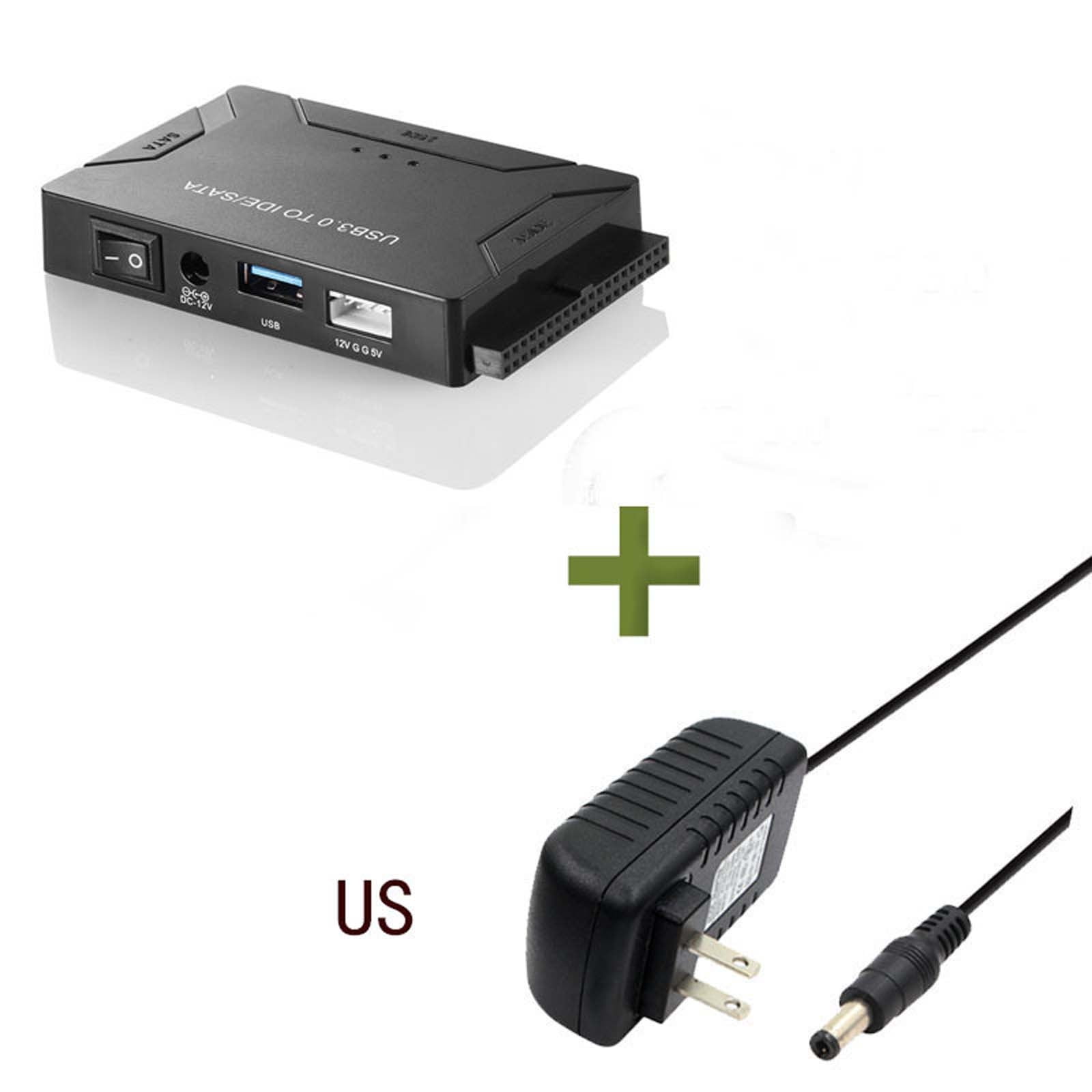 Zzbeans USB 3.0 to IDE/SATA Hard Drive Adapter, 3 in Converter for 2.5"/3.5" HDD SSD, Data Recovery Tool with 12V Power Supply, Plug and Play for Windows Linux