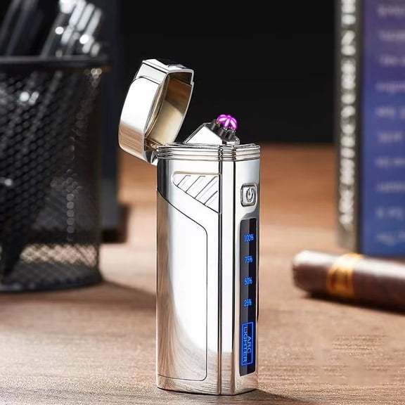 Zzbeans USB Rechargeable Lighter, Turbo Windproof Torch Flame with Adjustable Height, Rechargeable Arc Plasma Lighter for Indoor Outdoor Use Camping Gifts, Silver