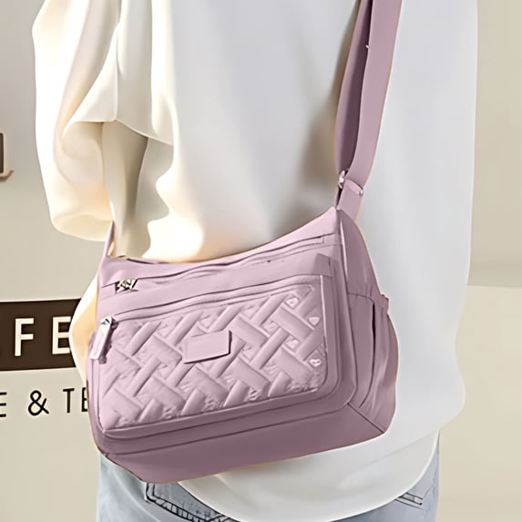 Zzbeans Women's Shoulder Bag, Lightweight Nylon Ladies Purse Tote, Multi-Compartment Handbag for Work Travel Shopping, Elegant Design with Adjustable Strap, Purple