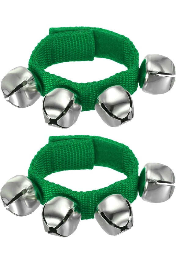 Wrist Bells, 2Pcs Jingle Bells Ankle Bracelet Percussion Instruments, Adjustable Wrist Ankle Bands for Christmas Party Music Celebration, Green