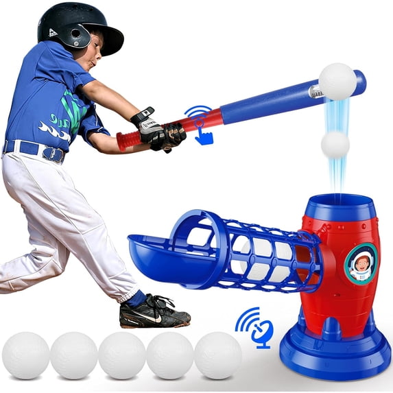 Zzbeans Youth Baseball Training Set, Remote Control Automatic Ball Launcher for Hitting Practice, Extendable Portable Baseball Trainer with 5 Balls for Outdoor Sports Skills Development