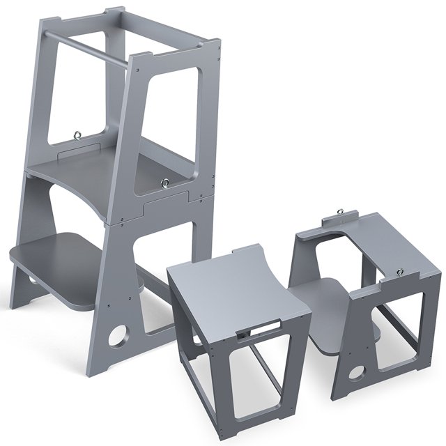 Zzbiqs Convertible Kids Kitchen Step Stool with Safety Rail, Wooden