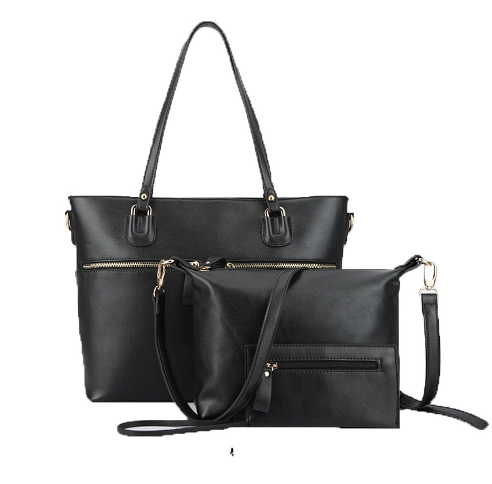 Zzfab 3 pcs Tote Bag Set Big Purse-Black