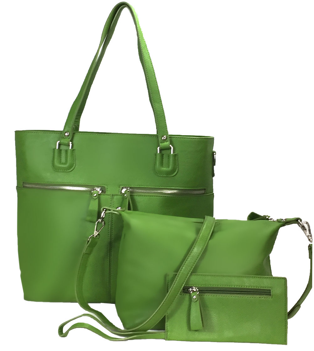 Zzfab 3 pcs Tote Bag Set Big Purse-Green