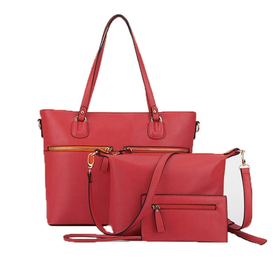 Zzfab 3 pcs Tote Bag Set Big Purse-Red