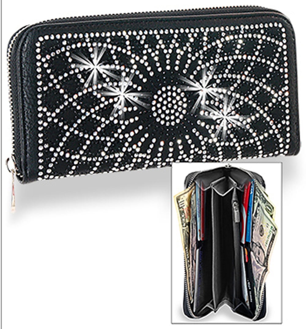 Zzfab Bling Wallet Matching Starburst Rhinestone Wallet for Sparkle Purse Black