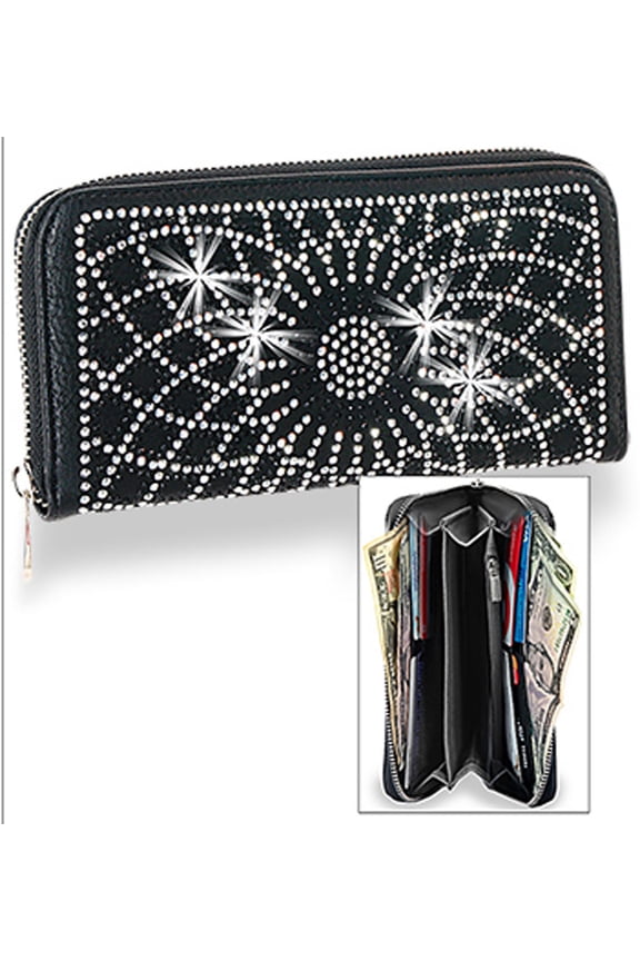Bling Wallet Matching Starburst Rhinestone Wallet for Sparkle Purse Black