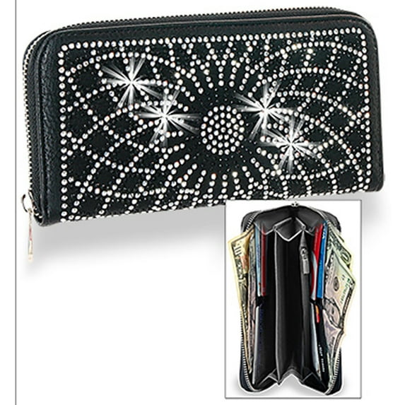 Zzfab Bling Wallet Matching Starburst Rhinestone Wallet for Sparkle Purse Black