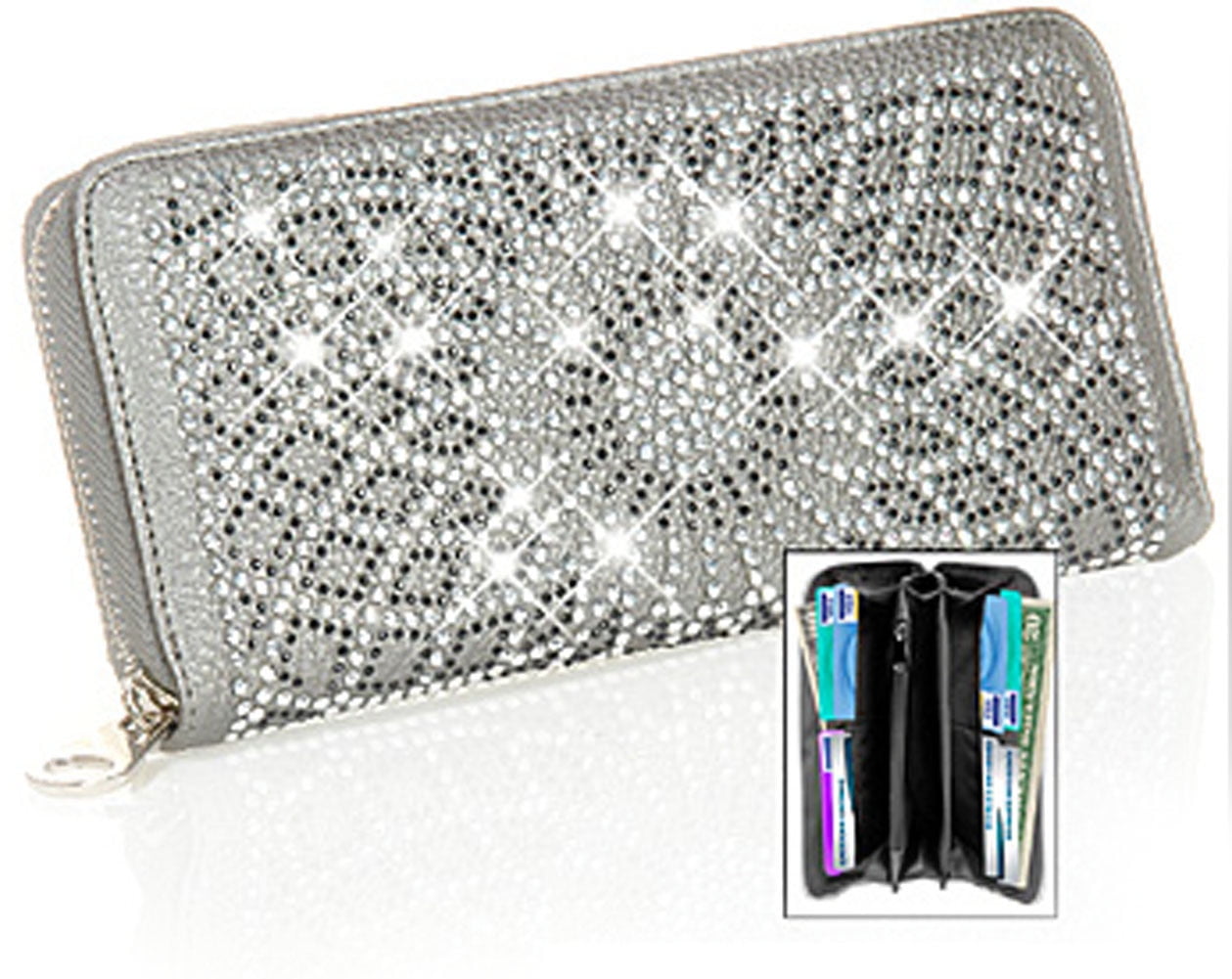 Zzfab Bling Wallet Matching Starburst Rhinestone Wallet for Sparkle Purse Pewter