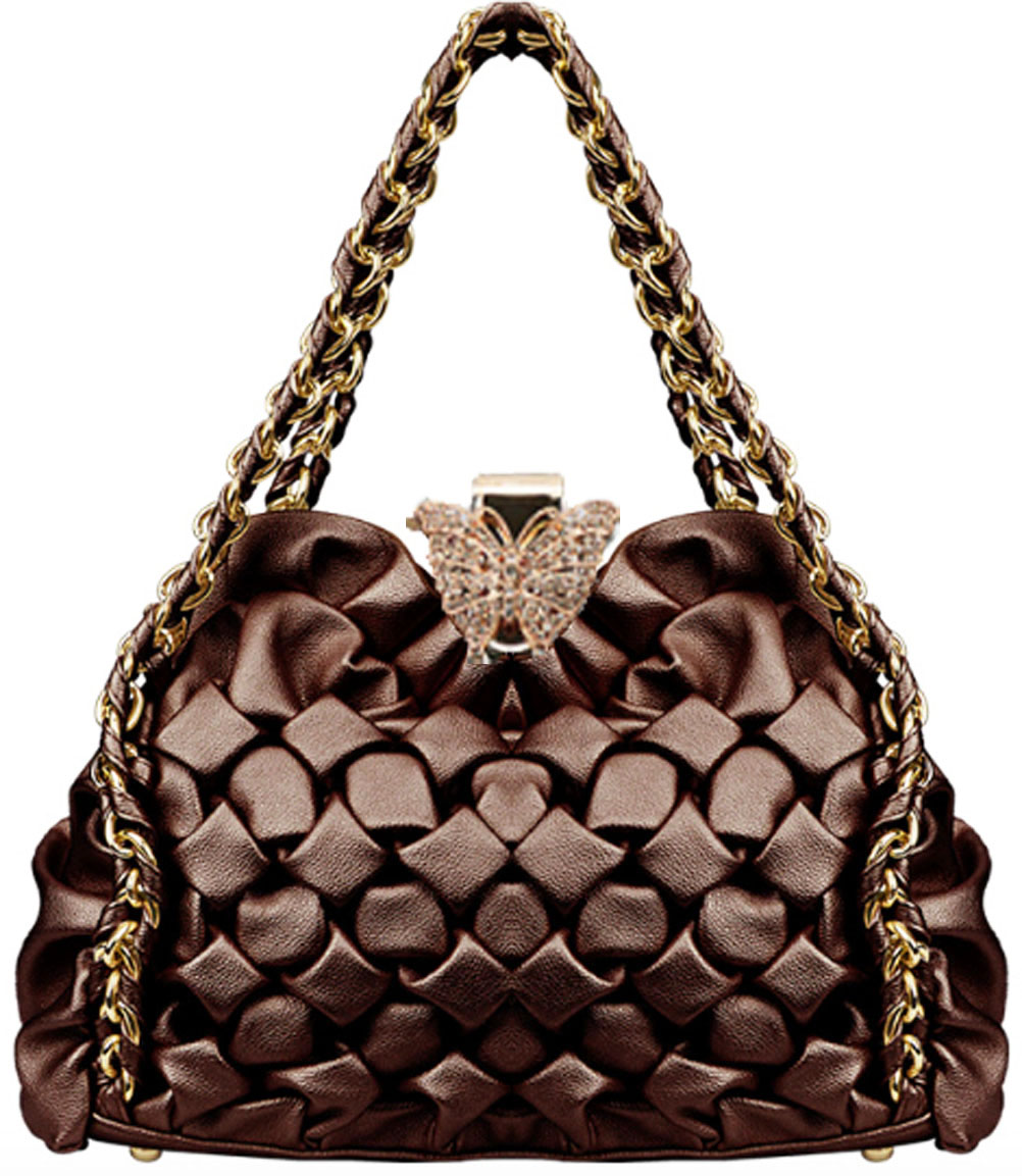 Zzfab Butterfly Clasp Quilting Handbags Purses with Butterfly Coffee