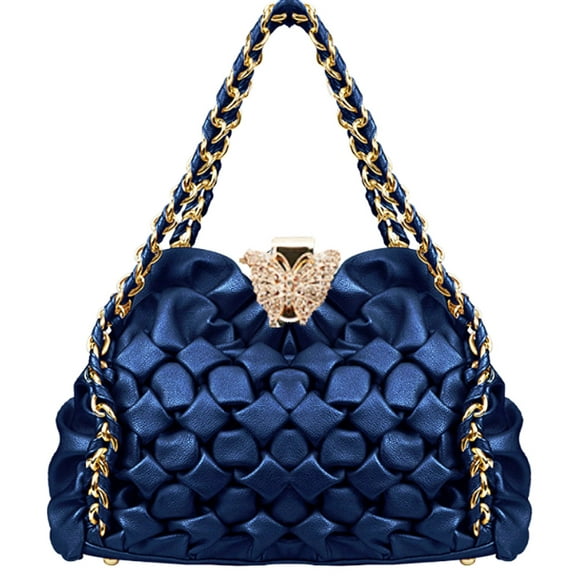 Zzfab Butterfly Clasp Quilting Handbags Purses with Butterfly Dark Blue