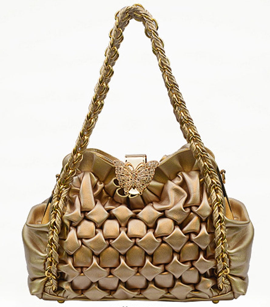Zzfab Butterfly Clasp Quilting Handbags Purses with Butterfly Gold