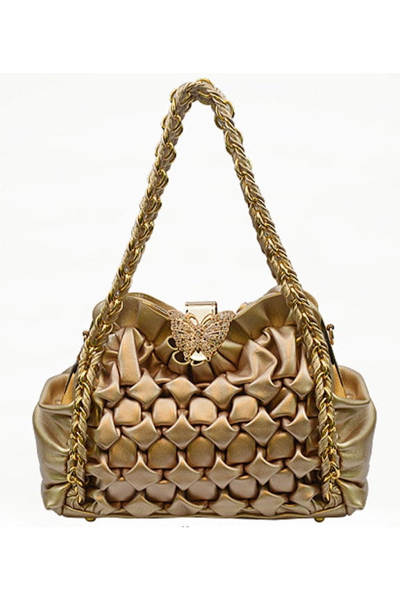 Butterfly Clasp Quilting Handbags Purses with Butterfly Gold