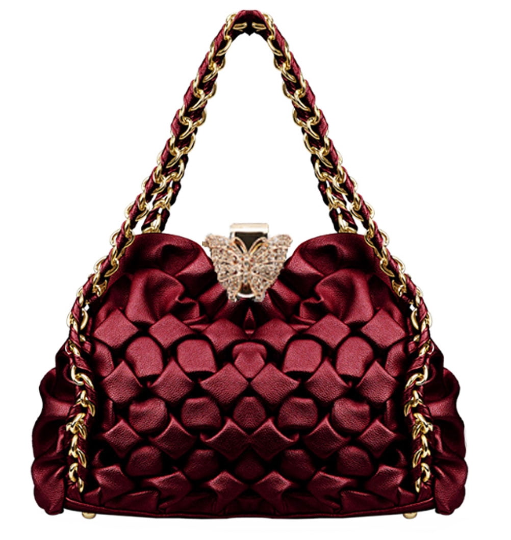 Zzfab Butterfly Clasp Quilting Handbags Purses with Butterfly Maroon