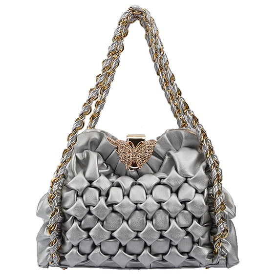 Zzfab Butterfly Clasp Quilting Handbags Purses with Butterfly Silver