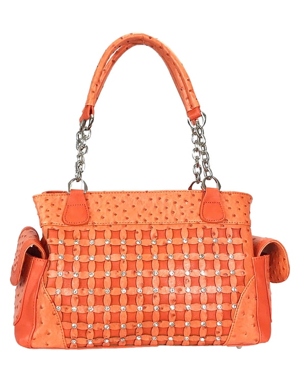 Diamond Flower Studded Rhinestone Purse Orange
