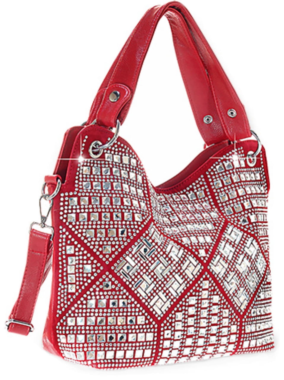 Geometric Gem Sparkle Purse - Rhinestone Studded Handbag With Shoulder Strap | 15x10x4 Inch Evening Clutch