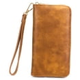 thumbnail image 1 of Zzfab Large Faux Leather Wallet Zip Passport Wallet with Check Book Holder Brown, 1 of 1