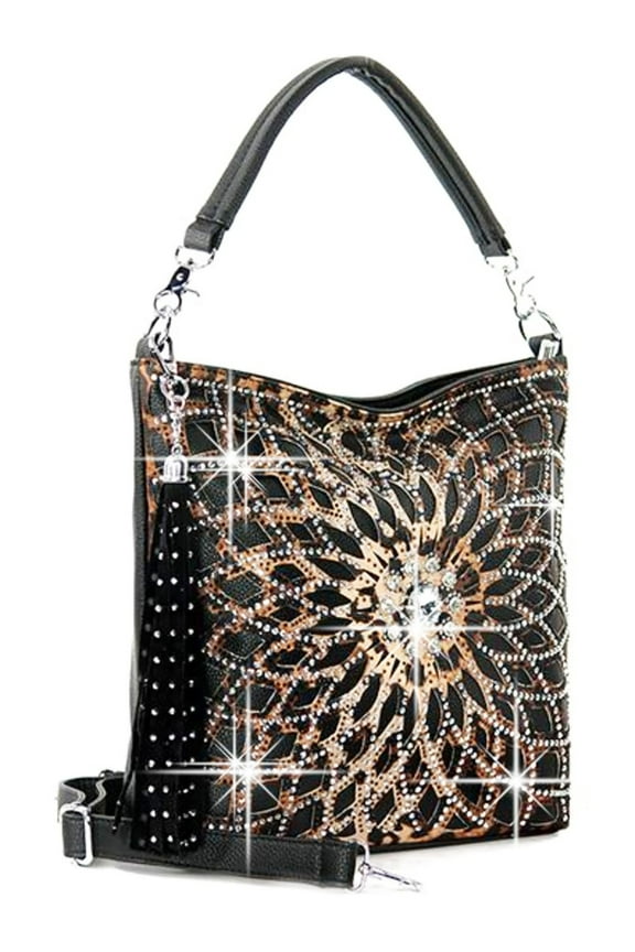 Leopard Print Purse Starburst Rhinestone Hobo Bag with Shoulder Strap