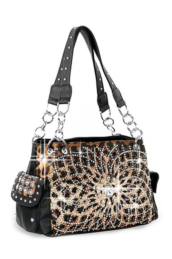 Leopard Starburst Bling Purse Rhinestone Western Handbag