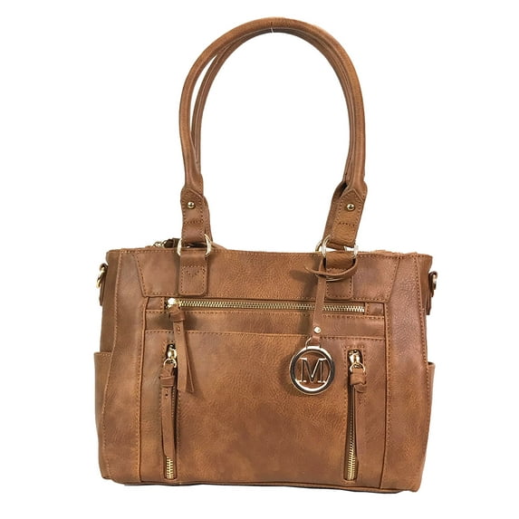 Zzfab Medium Multi-Zippers Fashion Faux Leather Purse Brown