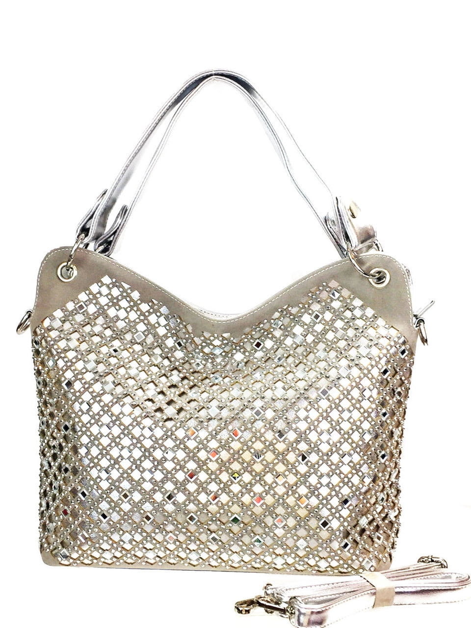 Zzfab Mirror Rhinestone Bling Purse Silver