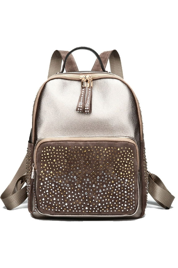Rhinestone Backpack PU Leather Backpack Gold