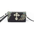 thumbnail image 1 of Zzfab Rhinestone Cross Embroidered Floral Western Cross Wallet Black, 1 of 9