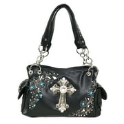 Zzfab Rhinestone Cross Embroidered Floral Western Handbag Black