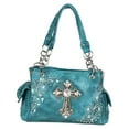 thumbnail image 1 of Zzfab Rhinestone Cross Embroidered Floral Western Handbag Turquoise, 1 of 2