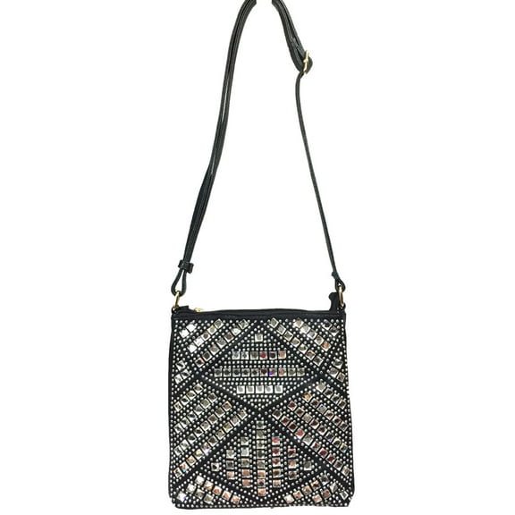 Zzfab Rhinestone Purse Gem Bling Crossbody Bag Black