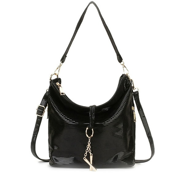 Zzfab Small Shiny Hobo with Shoulder Strap Small Crossbody bling purse Black