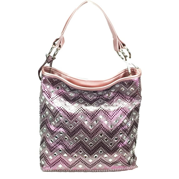 Zzfab Sparkle Gem Chevron Rhinestone Hobo Bag Pink