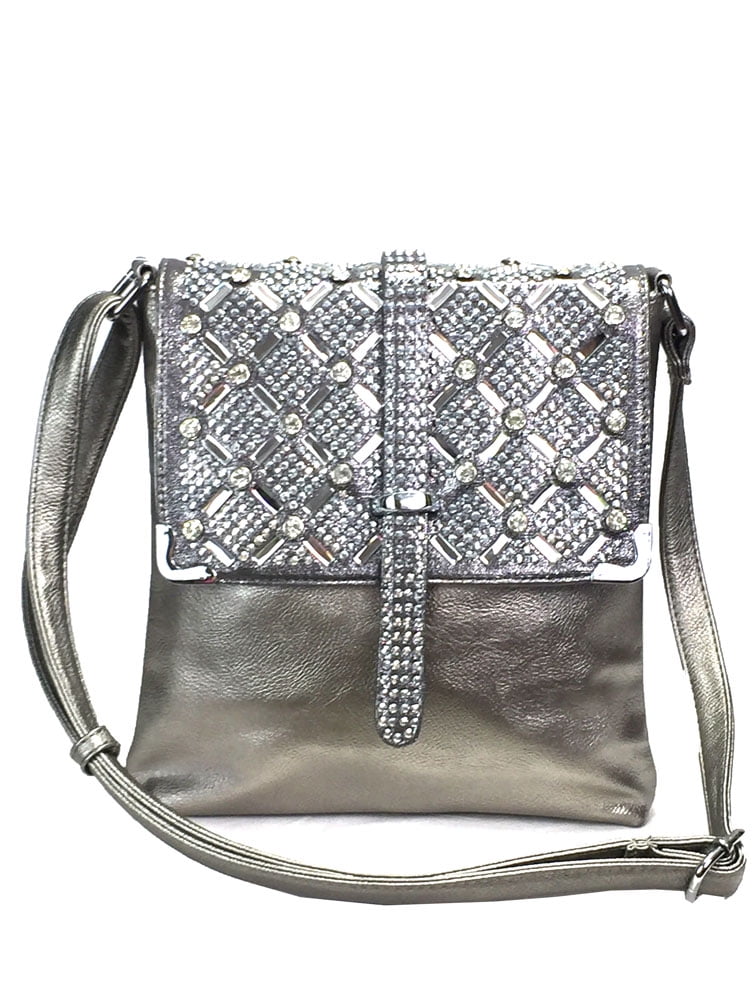 Zzfab Top Bling Sparkle Rhinestone Crossbody Bag Pewter