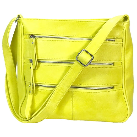 Zzfab Triple Zipper Locking Faux Leather Crossbody Bag Yellow C9333-YL