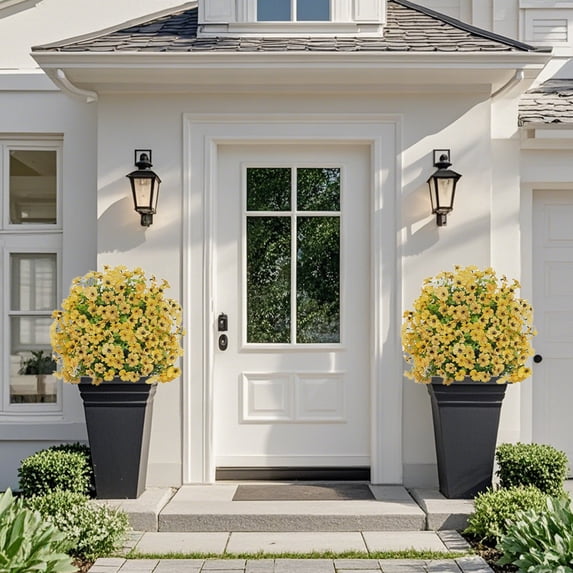 Zzistar 1.97FT Artificial Trees With Ground Spike Set Of 2, Weather-Resistant Faux Shrubs Bushes Potted Plants With Flowers For Outdoor Indoor Front Porch Garden yellow