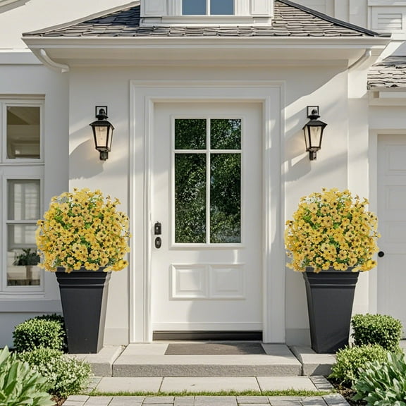 Zzistar 1.97FT Artificial Trees With Ground Spike Set Of 2, Weather-Resistant Faux Shrubs Bushes Potted Plants With Flowers For Outdoor Indoor Front Porch Garden yellow