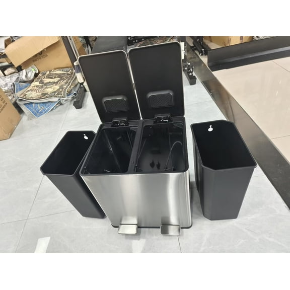 Zzistar 2x4 Gallon (2x15L) Dual Trash Can, Stainless Steel Step Trash Can, Rectangular Garbage Can for Kitchen
