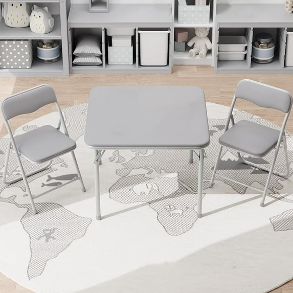 Zzistar 3 Piece Kids Folding Table and Chair Set, Portable Square Table and Backrest Chair Set with PU Soft Cushion