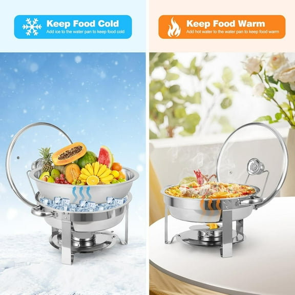 Zzistar 4 Pack Chafing Dish Buffet Set, 5QT Stainless Steel Round Chafing Dishes for Buffet with Lid Holder & Glass Lid, Buffet Servers and Warmers for Parties, Wedding Silver,