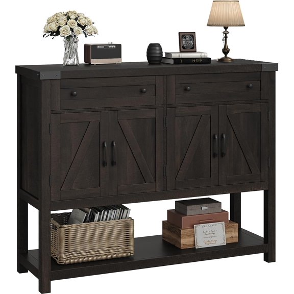 Zzistar 47" Antique Storage Cabinet with Doors and Drawers, Farmhouse Sideboard Buffet Cabinet with Storage, Coffee Bar Station Table for Kitchen, Livingroom, Dining Room