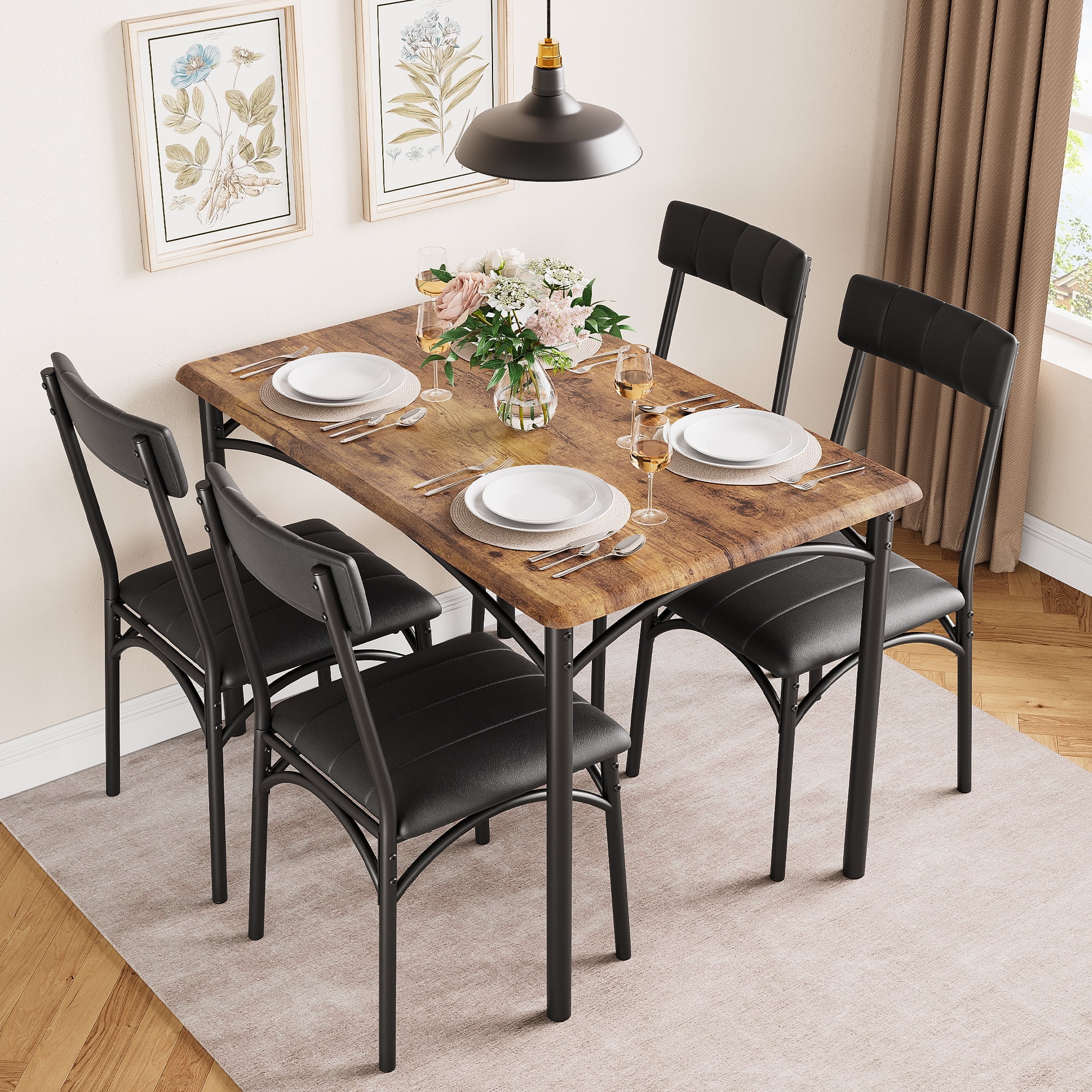 Zzistar Kitchen Room Wooden Rectangle Indoor 5 Piece Dining Table Set ...
