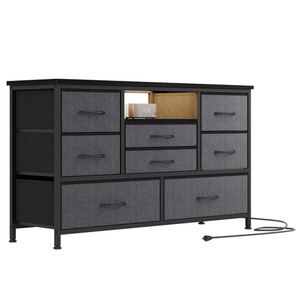 Zzistar 8 Dresser TV Stand with AC Outlets and 2 USC Ports for 55'' TV, Wood Wide Console Table Chest of Drawers with 8 Deep Drawers