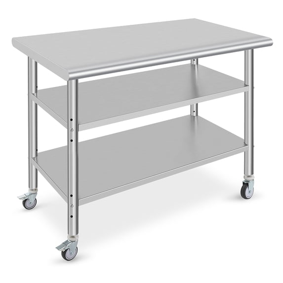 Zzistar Commercial Stainless Steel Work Table, Food Prep Stainless Steel Table, Metal Table Cart Heavy Duty Worktable with Caster Wheel, for Kitchen Restaurant Garage, Silver