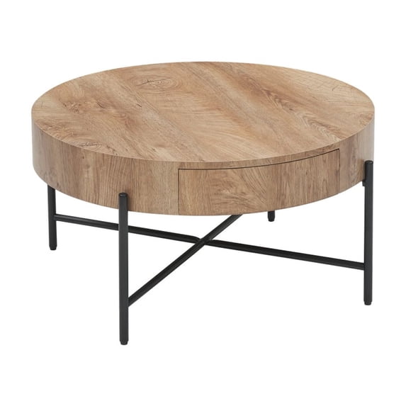 Zzistar Farmhouse Round Coffee Table, Indoor Solid Wood Center Table with 2 Storage Drawers